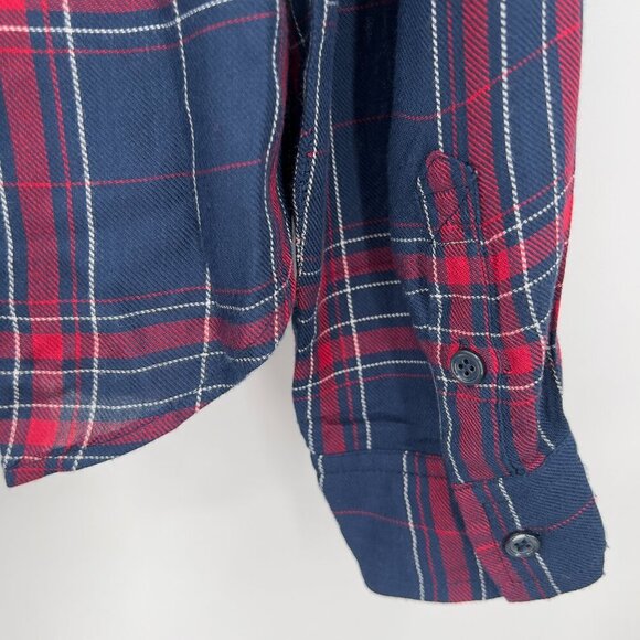 PAIGE Plaid Button Down Shirt Navy Red Long Sleeve Size L - Picture 6 of 10